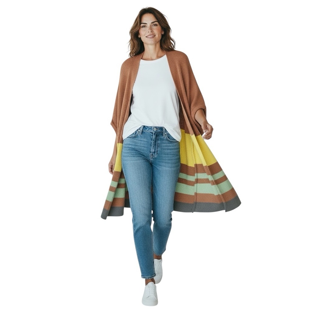 UMGEE Cotton Open Long Cardigan Striped Size Large - Picture 9 of 9